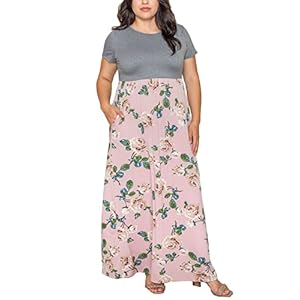 Eloges Summer Short Sleeve Floral Tie Dye Multi Stripe Plus Casual Long Maxi Dress with Pockets