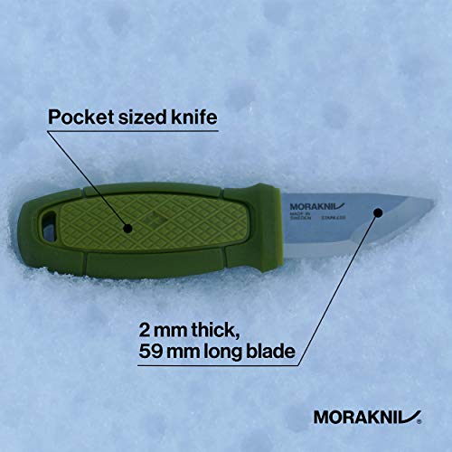 Morakniv Faca de bolso Eldris com lâmina de aço inoxidável Sandvik e bainha de plástico, verde, 5,5
