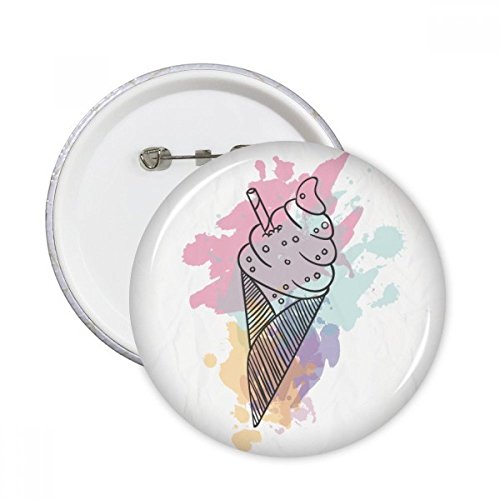 Badge Bouton pins ronds XXL multicolores motifs cônes de crème glacée et biscuits aquarelle 5pcs