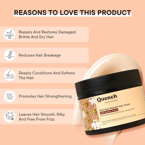 Image of Quench Damage Repair Hair Mask with Quinoa Protein & Ceramides Cream | Restores Dry & Damaged Hair | Strengthens Hair and Adds Shine | Made in Korea (200Ml)