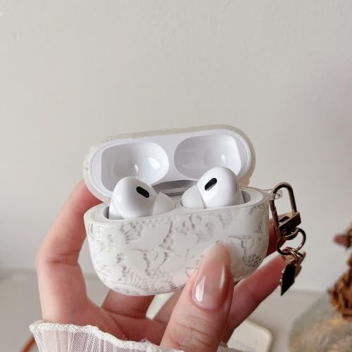 Image of MINSCOSE for AirPods Pro /Pro 2 Clear Case,Cute Lace Flower Pattern Design with Trendy Keychain,Soft TPU Protective Shockproof Cover with Cleaner Kit for Girls Women for AirPods Pro /Pro 2-White