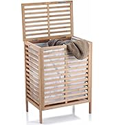 Bakaji Cesto Biancheria Sporca in Bambu Con Tessuto Grigio Portabiancheria Casa Bagno Con 2 Scomp...