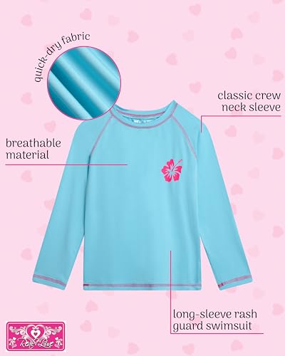 Image of Real Love Toddler Girls Rash Guard - Quick Dry Sun Protection Girls Swim Shirt Long Sleeve Rash Guard Kids Swim Top (2T-16)