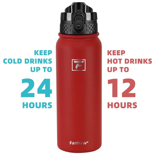 Fanhaw Insulated Water Bottle With Straw - 20 Oz Stainless Steel Double-Wall Vacuum Leak & Sweat Proof Dishwasher Safe Standard Mouth Sports Water Bottle With Anti-Dust Flip Lid (Red) #TOP1