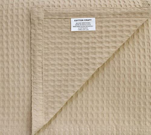 Cotton Craft Soft Waffle Blanket - 100% Cotton Waffle Weave Blanket - 300 Gsm All Season Light Breathable Luxury Thermal Blanket Throw Coverlet Layer Bed Spread -Sofa Travel Dorm- King 90X102 - Beige #TOP1