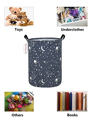 Queenlala Large Storage Basket,Laundry Hamper/Bathroom/Home Decor/Collapsible Round Storage Bin,Boys And Girls Hamper/Boxes/Clothing (Round-Blue-Starry Sky) #TOP2