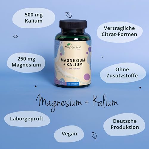 Magnesium + Kalium | Premium: Reine Citrat Formen - Ohne Zusatzstoffe | Hohe Bioverfügbarkeit | Elektrolyte | Muskeln - Blutdruck - Energie * | Laborgeprüft | Vegan | Deutsche Produktion von Vegavero® – Bild 4
