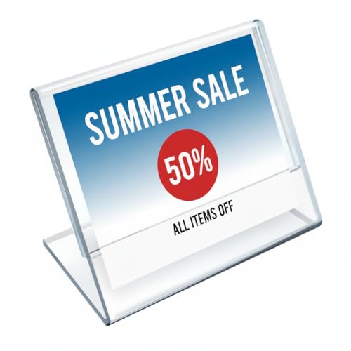 Azar Displays 112742 Horizontal Slanted, L-Shape 3-Inch Width by 2-Inch Height Acrylic Sign Holder, 10-Pack, Clear