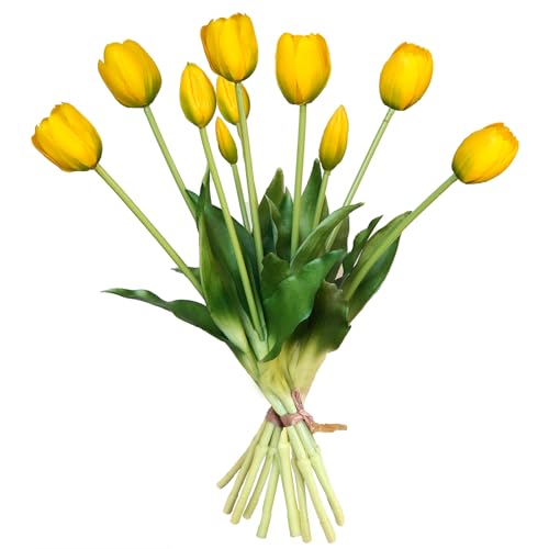 Kainonnan 10 Pcs Fake Tulips Tulips Artificial Flowers(Yellow)