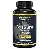 Quatrefolic® bioaktie Folsäure Tabletten - 400µg Folic Acid 5-mthf Vitamin B9 pro Kapsel - 6 Monatsvorrat an Folsäure - auch bei Kinderwunsch - plantomol® Essentials