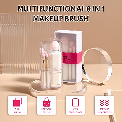 Jpnk Portable Makeup Brushes For Travel Makeup - 8 In 1 Travel Loose Powder Brush, Angled Brush,Foundation Blending Lip Brush Retractable Makeup Brushes Sets (White) #TOP1