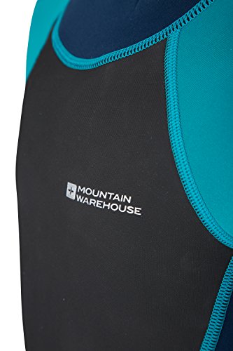 Foto von Mountain Warehouse Junior kurzer Kinder-Neoprenanzug -Körper: 2.5mm, Sommer-Nasstaucheranzug, Leichtlauf-Reißverschluss, Flachnähte, Verstellbarer Nacken Blaugrün 3-4 Jahre