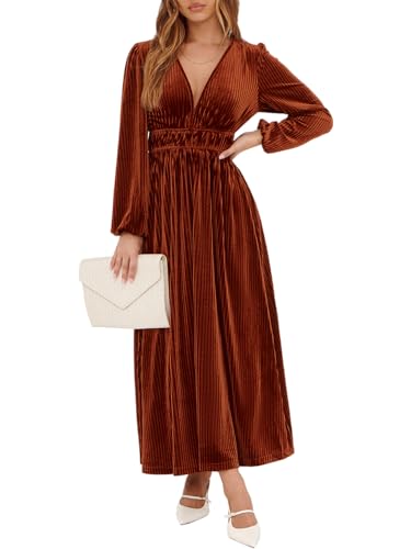 Sissyaki Women's Long Sleeve Velvet Dresses Fall Winter Long Dress Wedding Guest Party Maxi Dress