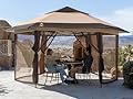 CROWN SHADES 16x16 Pop up Gazebo with Mosquito Nettings, Patented Center Lock 6-Sided Portable Gazebo, 300D Silver-Coated Fabric UV Resistant, Pop Up Canopy Tent for Patio, Party, Beige&Coffee