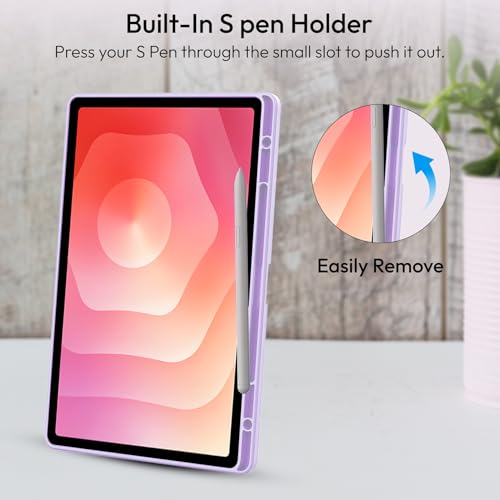 Image of Robustrion Cover Case for Samsung Galaxy Tab S11 11 inch Cover with [S-Pen Holder], Hybrid Flip Cover Case for Samsung S11 Tablet 11 inch with Transparent Back [Auto Sleep Wake] - Marble Lilac