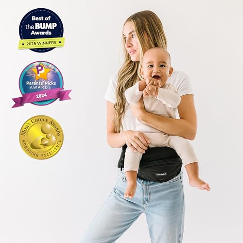 Image of Tushbaby Original Hip Seat Baby Carrier for Babies & Toddlers up to 45 lbs, Safety Certified, Lightweight No-Foam Design with Storage, Black
