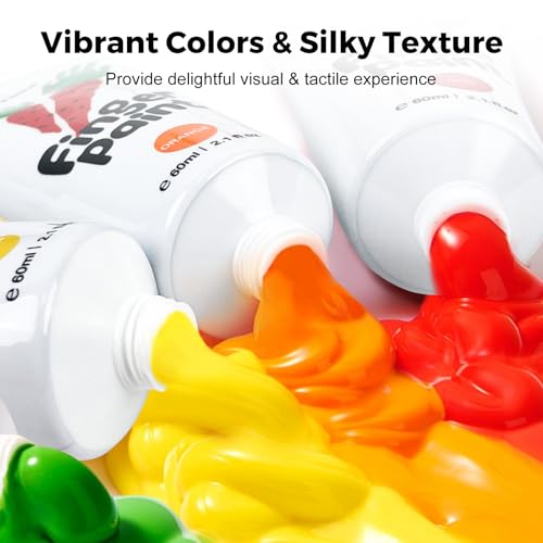 Image of Jar Melo Washable Finger Paints for Toddlers, 7 Colors Large Capacity (2.1fl oz), Non Toxic Baby Paint for Hand and Feet, Safe Art Supplies, Preschool Learning Gifts for Kids Age 2+