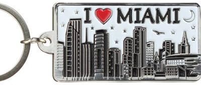 Llavero rectangular de metal Miami White Skyline de 2.25" X 1.25", Varios colores