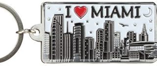 Miami White Skyline Rectangular Metal Keychain 2.25" X 1.25"