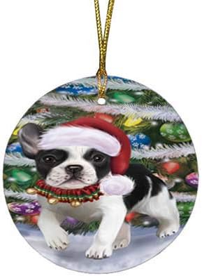 Let It Snow French Bulldog Round Flat Ornament - Pet Decorative Hanging Ornaments for Christmas X-mas Tree Decorations - 2.75" Round Ceramic Christmas Ornament POR1494