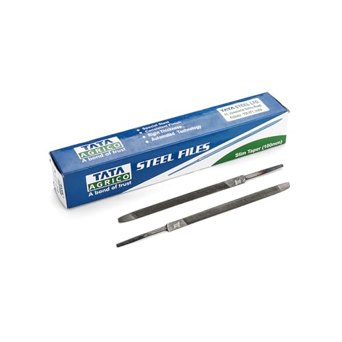 Image of Tata Agrico Slim Taper Steel File (100mm) | Precision Hand File for Metalworking, Sharpening, Deburring & Finishing | High Carbon Steel (Set of 10)