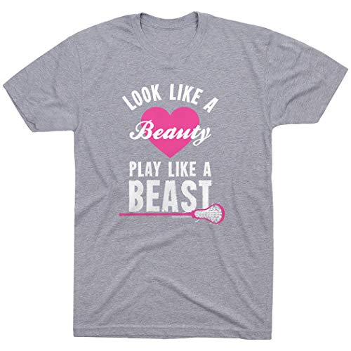 Look Like A Beauty Play Like A Beast Lacrosse T-Shirt | Lax Tees By Chalktalk Sports | Sport Gray | Youth Medium #TOP27