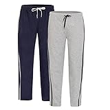 Mens 2 Pack Pyjama Bottoms Loungewear Night Pants with Pockets (M,Navy/Grey)