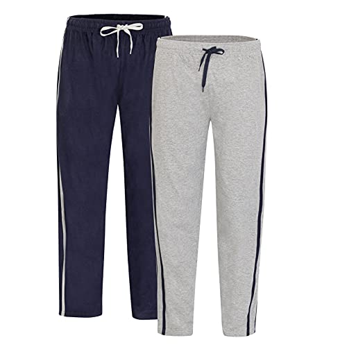 Sock Stack Lot de 2 pantalons de détente pour homme en coton à rayures avec taille élastique - Pantalon super doux et confortable - Vêtement de nuit confortable et élégant, bleu marine/gris, L