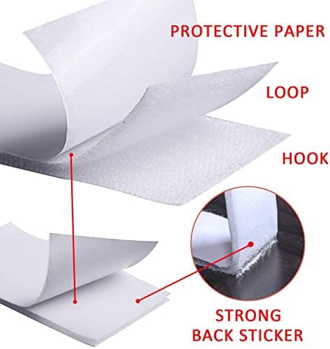 20Pcs Double-Side Hook Loop Tape Strips, Heavy Duty Hook and Loop Tape Strips with Adhesive Sticky Back Fastener for Walls,Floor, Plastics, Glasses, Metals (10x3cm, White)