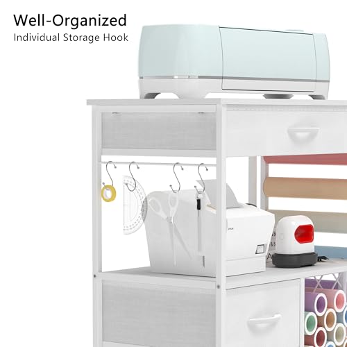 Image of VENNQD Storage cart Compatible with Cricut Machines Stand Cutting Machine Stand with Drawers and Vinyl Roll Holder Rolling Craft Cabinet Table for Cricut Craft Workstation for cart Craft Room (White)