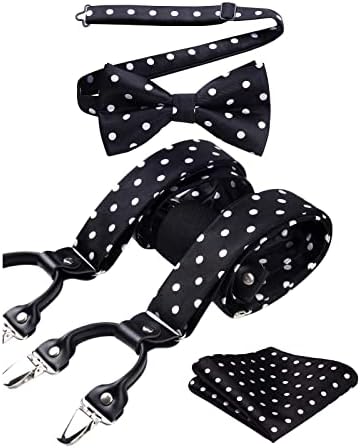 HISDERN Mens Braces Paisley Suspenders with 6 Strong Metal Clips Adjustable Y Shape Floral Braces Bowtie and Pocket Square Set