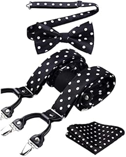 HISDERN Mens Braces Paisley Suspenders with 6 Strong Metal Clips Adjustable Y Shape Floral Braces Bowtie and Pocket Square Set