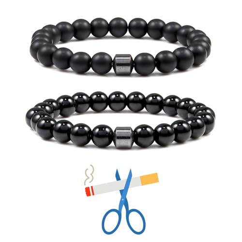 2 PCS Smoking Cessation Bracelet for Men Women Quit Smoking Bracelet Men Anti Smoking Bracelet Lymphatic Drainage Lymph Nodes Acupressure Protection Bracelets Anxiety Stress Relief Gifts (Frosted volcano)
