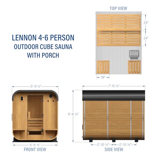 Backyard Discovery Lennon 4-6 Person Traditional Cedar Outdoor Cube Sauna with Porch, Electric Sauna Heater, Sauna Rocks, Dry Heat, Steam Sauna, LED Lights, Wi-Fi Control, Sauna Accessories - Thumbnail 2