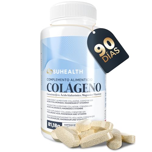 Suhealth Colageno con Magnesio y Acido Hialuronico, Q10 y Vitaminas - 90 Capsulas - Colágeno Hidrolizado con Magnesio y Colageno Marino - Colágeno con Magnesio y Vitamina C - Marine Collagen
