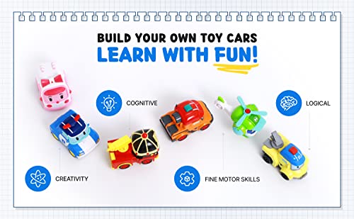 Robocar Poli Toys, Diy Car [Gift Pack Of 6] Collectible Assembly Vehicles, Take Apart Toy Racing Cars Stem Building Learning Playset For Kids Aged 3 And Up (Poli+Amber+Roy+Helly+Mark+Bucky) #TOP6