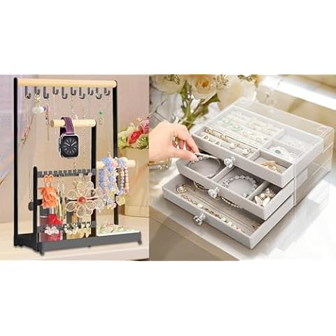 coobest Jewelry Organizer Bundle, Jewelry Holder Organize and 3 Drawer Acrylic Jewelry Box Organizers Cover