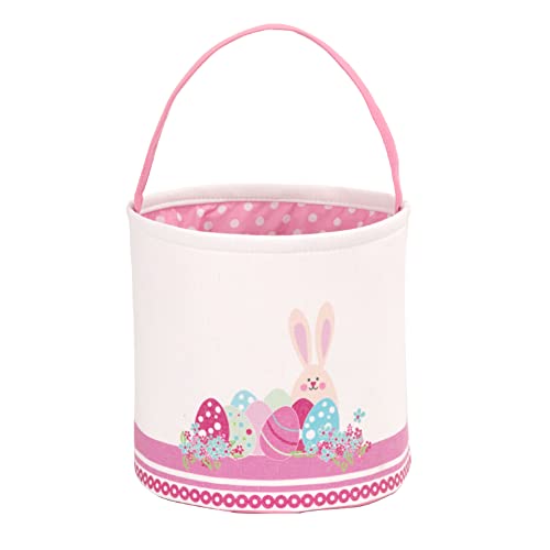 LessMo Easter Bunny Basket Egg Buckets, Pink Cute Personalized Canvas Cotton Tote Bags Egg Hunt Basket for Party Gifts