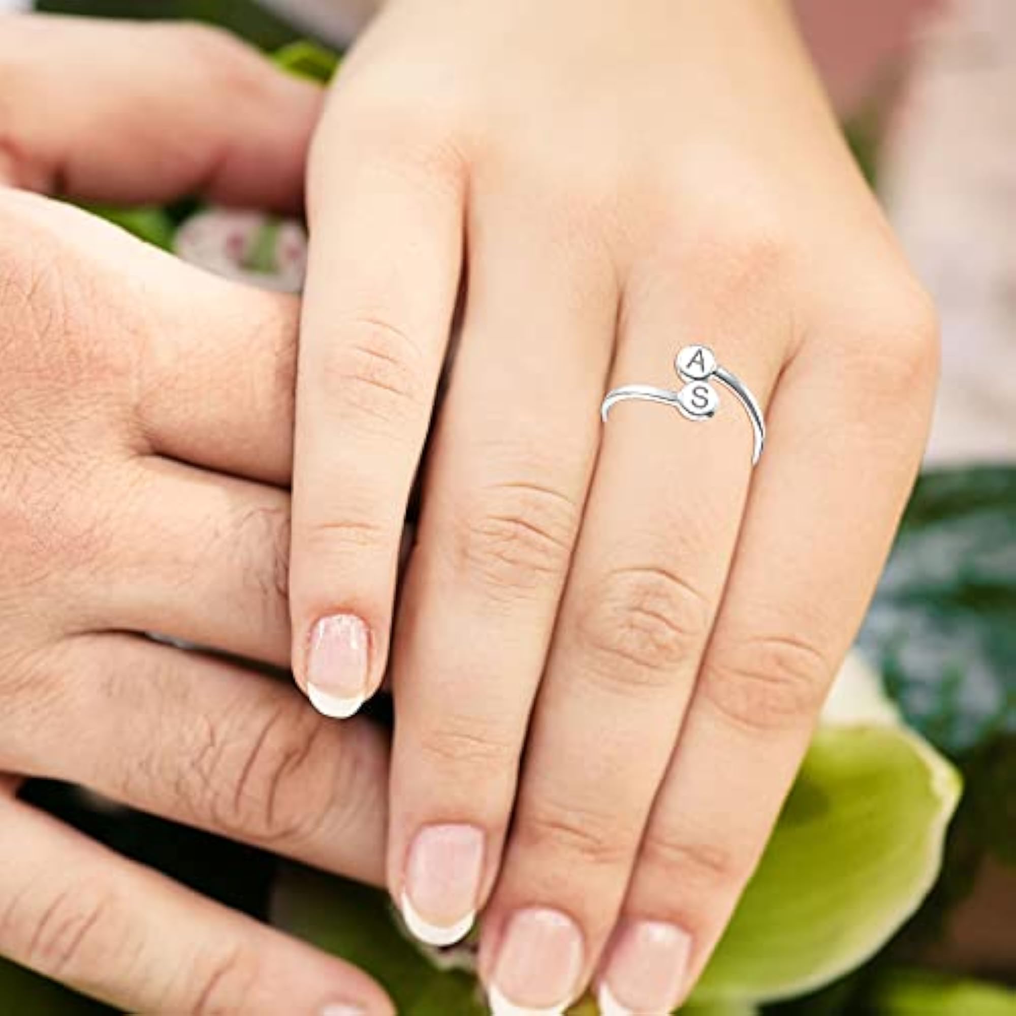 Women's Personalised Customised 925 Sterling Silver Double Disc Initial Rings
