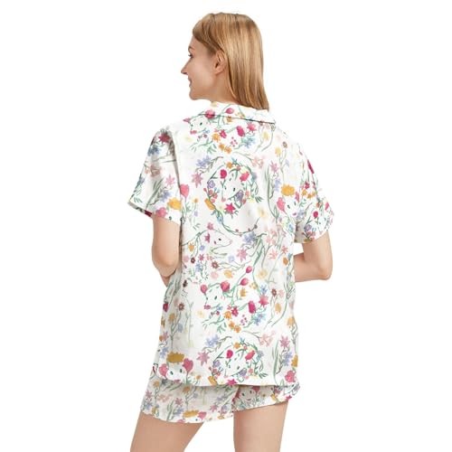 Image of Silk Satin Pajama Set for Women Summer Lounge Pjs Sets 2 Piece Suit Ladies Button Down Tops And Shorts Sleepwear