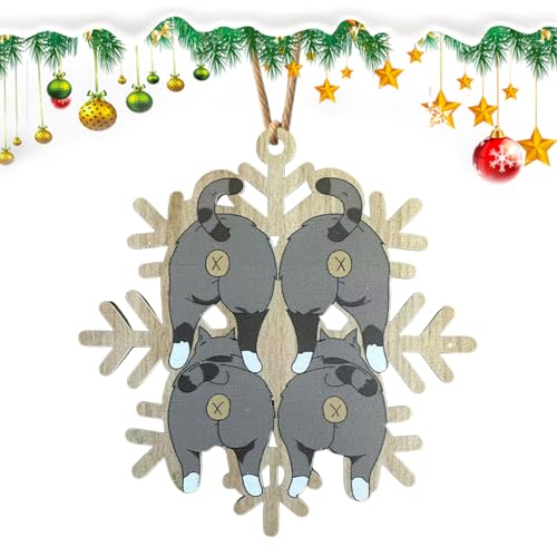 laxreheye copo de nieve gato culo ornamento | Ornamento de nieve de madera posterior gato | decorativo para pared puerta ventana llavero