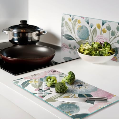 Planche à découper en verre trempé pivoines résistant à la chaleur