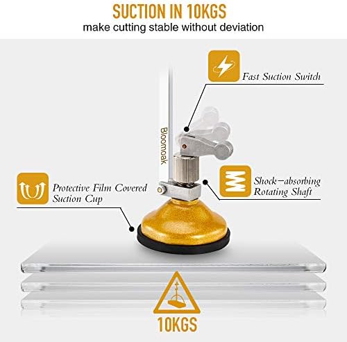 B BLOOMOAK Heavy Duty Circular Glass Cutter with Round Knob Handle and Suction Cup Adjustable Diamond Glass Cutter Tool Set 60cm