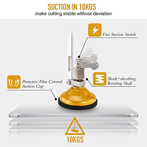 B Bloomoak Heavy Duty Circular Glass Cutter With Round Knob Handle And Suction Cup Adjustable Diamond Glass Cutter Tool Set 24" With Extra Blade (60Cm) #TOP2