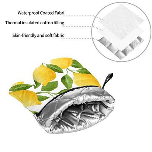 Bright Yellow Lemons Oven Mitts And Pot Holders Sets Of 4,Resistant Hot Pads With Polyester Non-Slip Bbq Gloves For Kitchen,Cooking,Baking,Grilling #TOP6