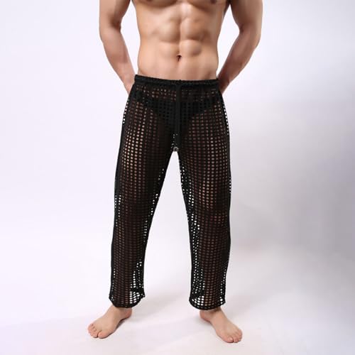 Men's Fishnet Leggings Pants Sexy Mesh Drawstring Pants See Through Stretchy Muscle Lounge Pajama Pants3