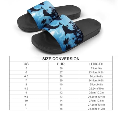 Dolphins Jumping Moon Night House Slippers for Women Men Lightweight Open-toe Slide Shoes for Bathroom Swimming Beach2