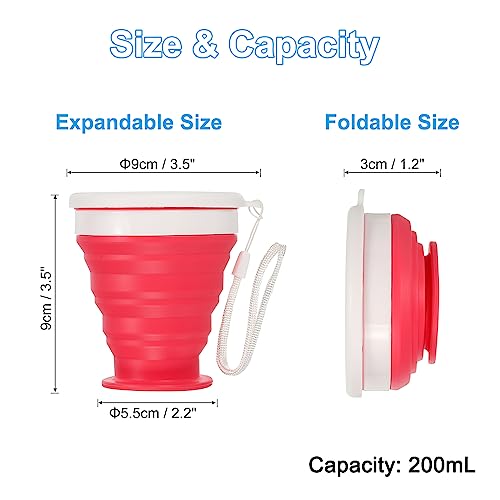 PATIKIL Collapsible Cup, 2 Pack 200mL Travel Folding Cup Silicone Portable Drinking Cup for Camping Hiking Outdoors Rose Red Purple - Image 2