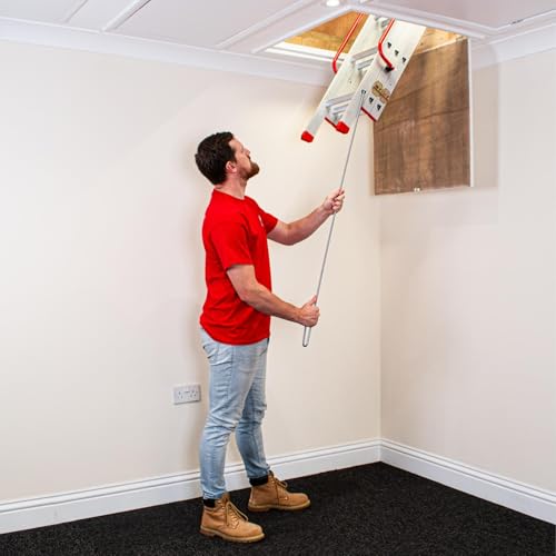Bps Aluminium Slider | 3-Section Sliding Loft Ladder With Handrail | D-Shaped Rungs, Stowing Pole, Locking Catches | 150Kg Load Capacity - 3