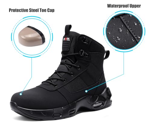 Image of LARNMERN Steel Toe Boot Men Non Slip Work Shoe Rainproof Safety Toe Sneaker Side Zipper Industrail Boot High Top Tactical Shoe